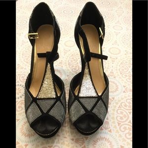 Jessica Simpson Velvet Gold Silver Platform Heels